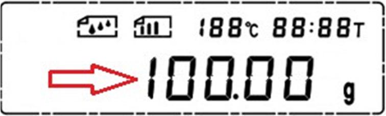 La bilancia per umidità prende la risoluzione più alta come base di calcolo, non visibile dall utente. L unità si può impostare con dei pesi campione esterni di 100g (min. M1).