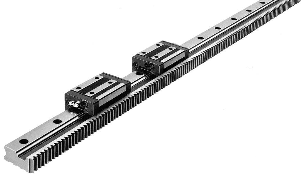 Tipo GSR-R con cremagliera integrata Modello Passo Distanza nominale della rotaiacremagiliera Modulo 1) Altezza Larghezza Forza di spinta ammissibile Dimensioni della rotaia LM Altezza P E W M [kn] W