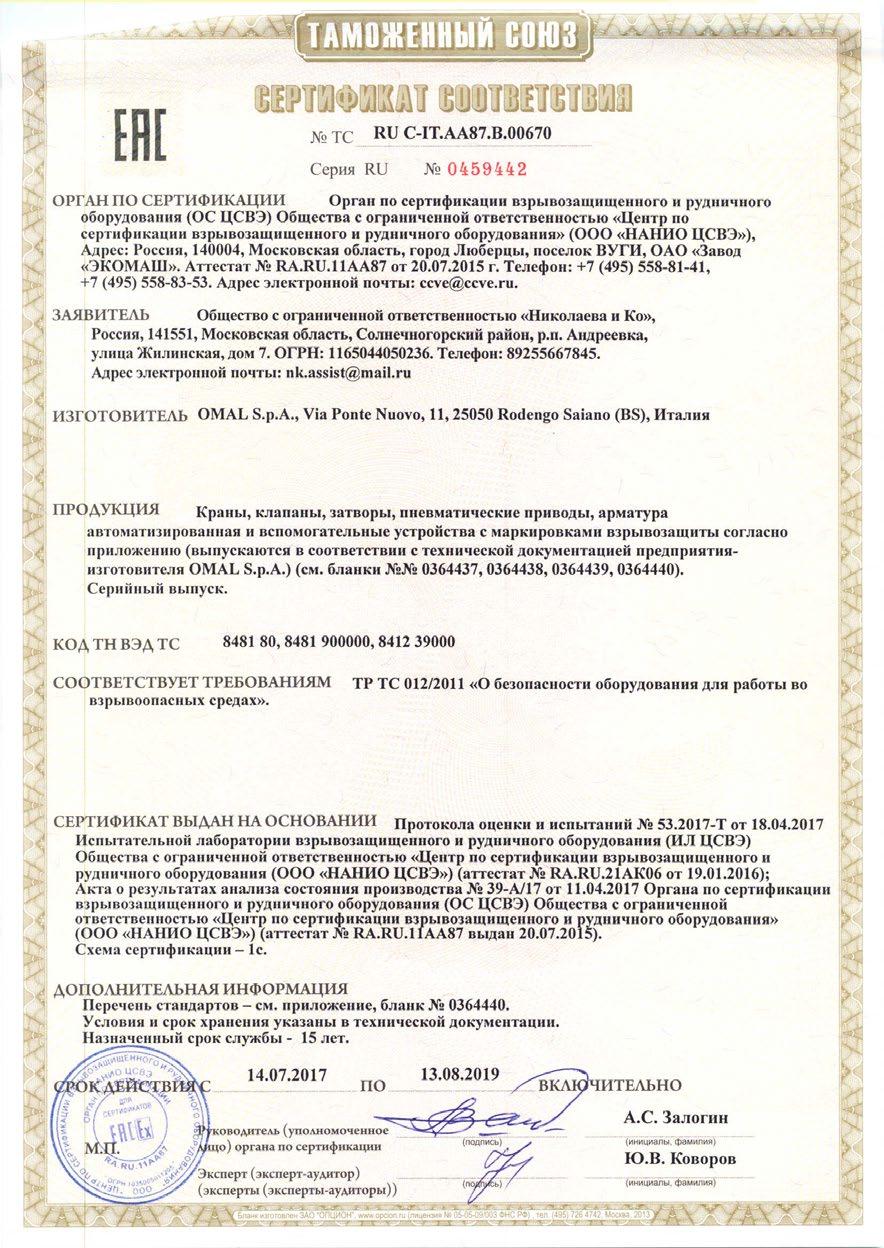VALVOLE A FARFALLA BUTTERFLY VALVES UKR Certificazione di conformità del