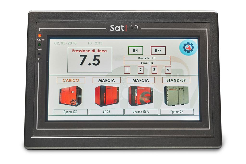 Il trasduttore di pressione invia i segnali alla centrale S.A.T. 1 4.0 che in base alla pressione impostata gestisce l intera centrale di aria compressa.