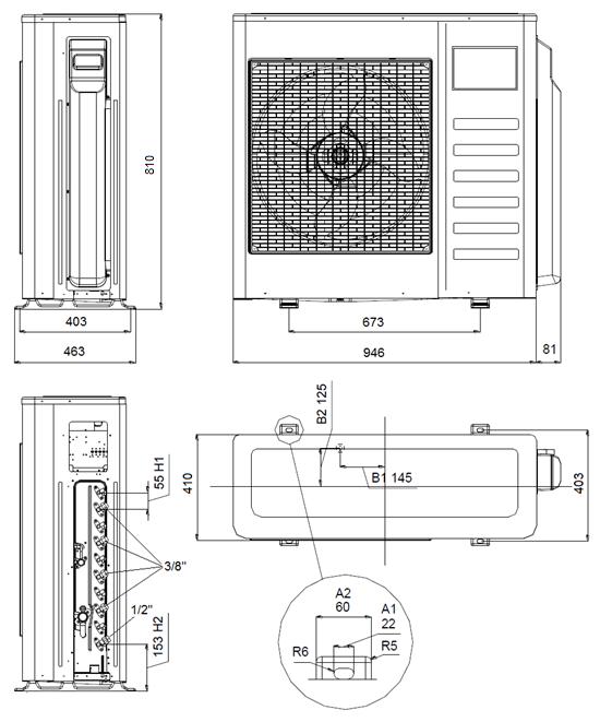 Dimensioni unità esterna Lunghezza tubazioni 5MI-125E Lunghezza totale delle tubazioni delle unità interne (m) 75 Massima lunghezza per ogni singola tubazione (m) 30 Dislivello massimo tra l unità
