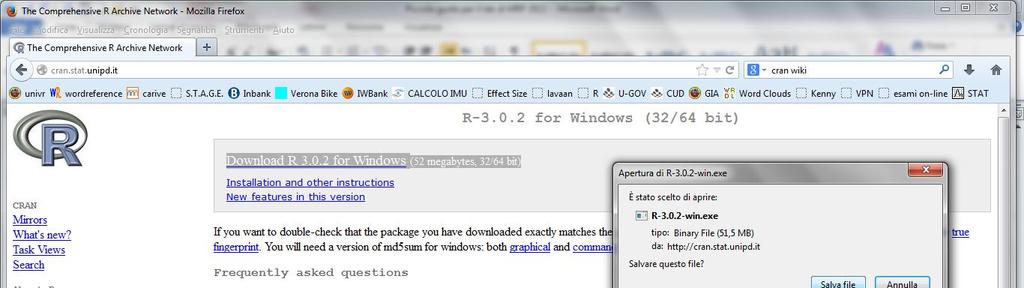 Seleziono Download R a seconda del sistema operativo che sto usando.