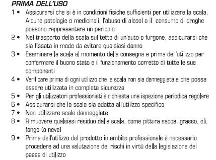 Istruzioni per la manutenzione e la conservazione. 4. Verifiche iniziali precendti l uso 5.