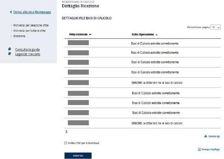 Icona per la visualizzazione,, indica il link mediante il quale si possono vedere i dettagli inerenti al file (ditte richieste ed esito operazione) (Figura 3.12). Icona per il download, formato zip.