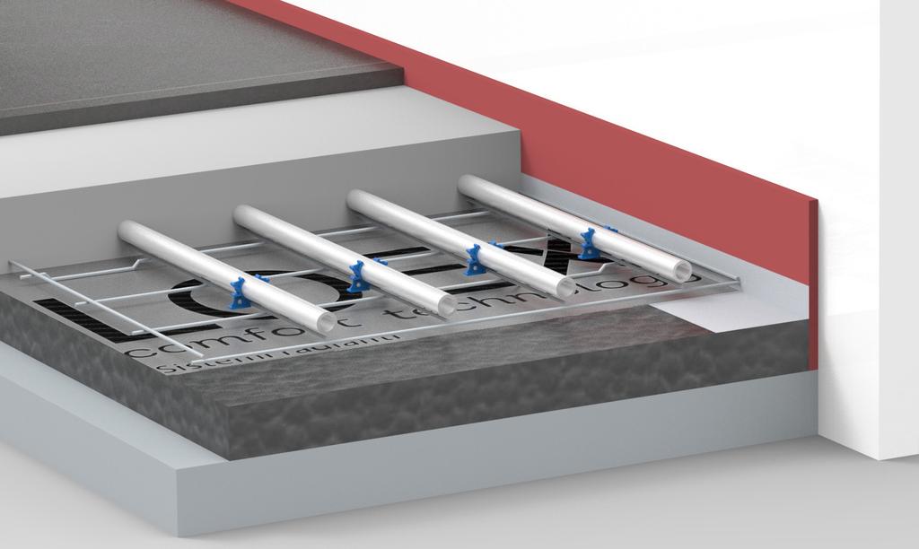 SISTEMA DI POSA La striscia di bordo, l isolante ed il foglio in polietilene, costituiscono la base per la posa dell impianto di riscaldamento e raffrescamento radiante.