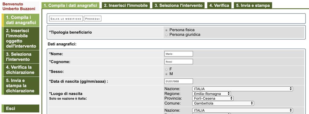 In questa fase è assolutamente importante inserire i dati del Beneficiario corretti, ovvero di colui/colei che desidera aderire alla detrazione del 50%.