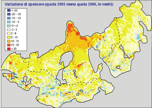 Perdite medie annue di spessore di ghiaccio (riferite a differenti comprensori glaciali lombardi e distinte per diversi periodi temporali) 6 5 Perdite di spessore di ghiaccio (medie annue sul