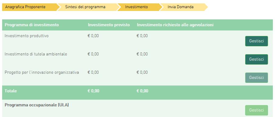 Successivamente dopo aver compilato tutte le informazioni richieste, sarà abilitata la visualizzazione dei campi relativi al Progetto per l innovazione organizzativa e al Programma occupazionale