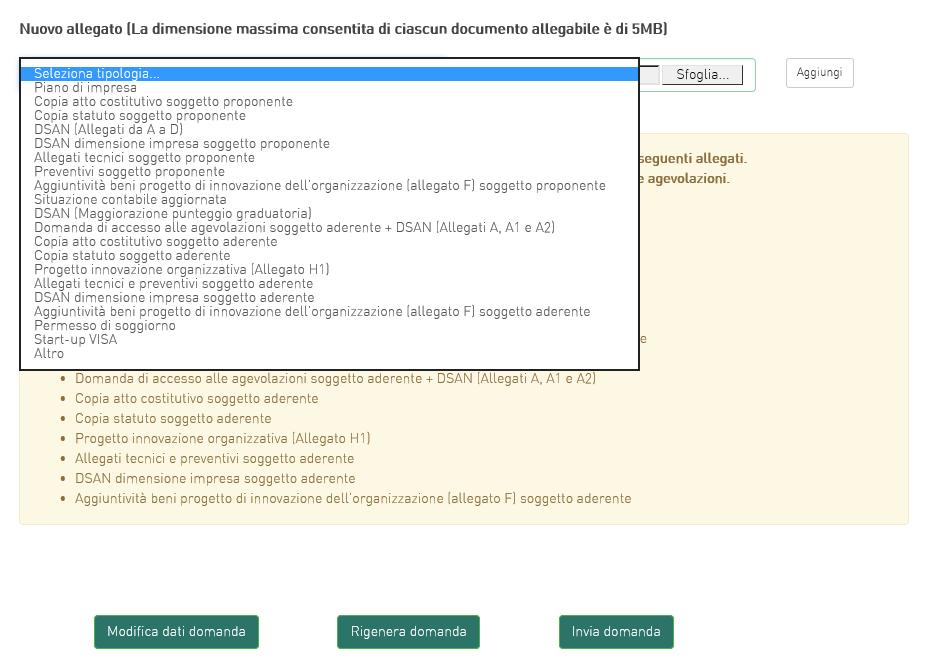 visualizzare e selezionare dal menù a tendina gli allegati da