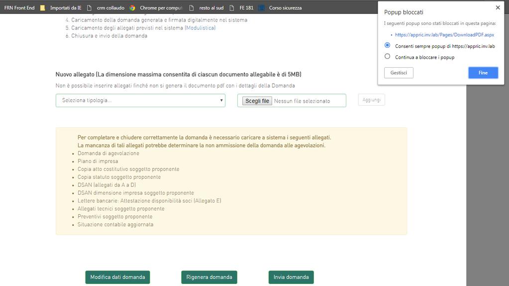 Figura 59 Simbolo che indica il blocco dei popup Se i popup sono bloccati, al momento della generazione della domanda, il sistema non può mostrare il messaggio che chiede se aprire o salvare la