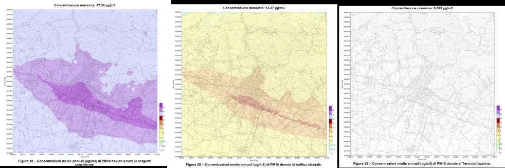 Fallout model of the Brescia WtE plant emissions soil fallout on the Brescia area PM10 (dust) all the sources