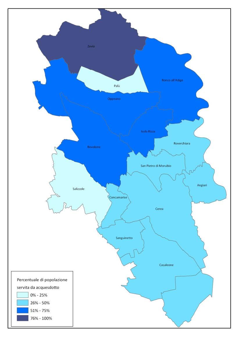 Figura 7 Percentuale di popolazione servita da acquedotto nei Comuni del