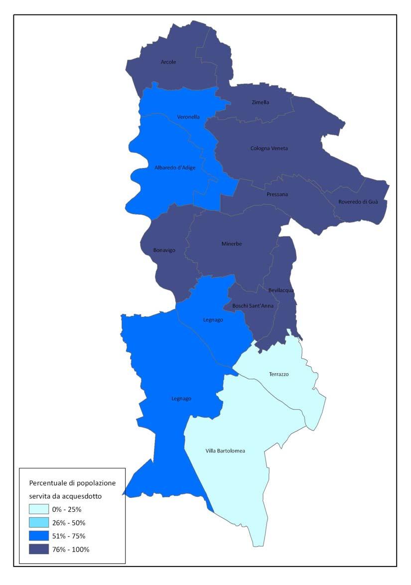 Figura 8 Percentuale di popolazione servita da acquedotto nei Comuni dell area