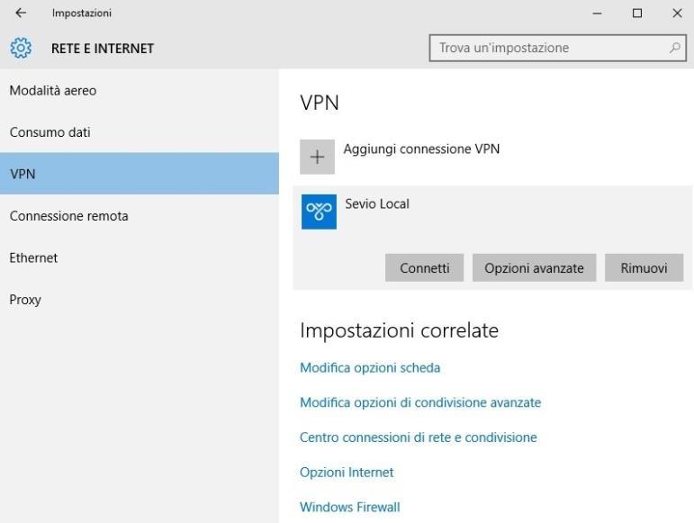 Connessione alla rete privata Selezionare la VPN creata e fare clic su Connetti.
