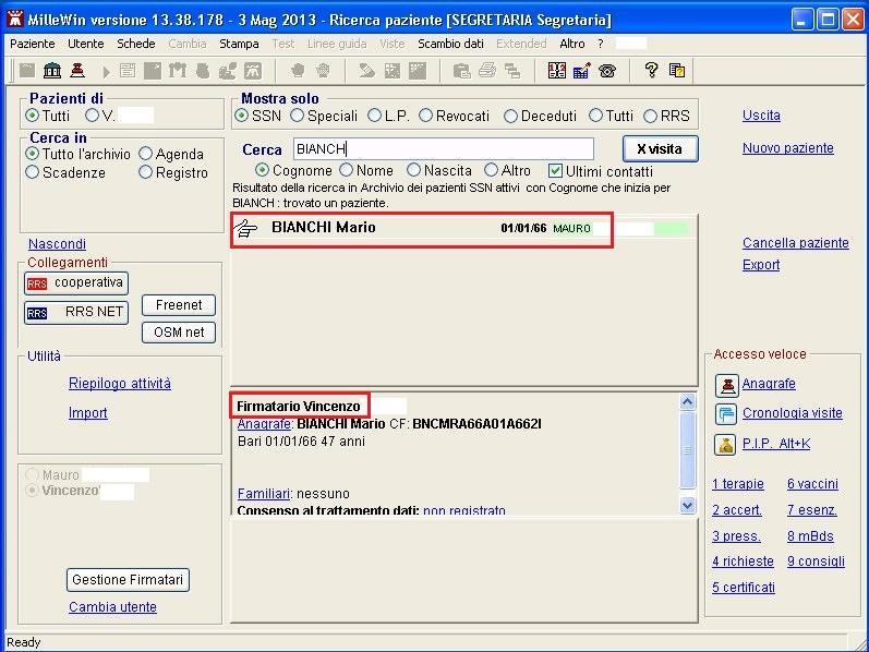 In qualunque momento dell attività lavorativa sarà possibile modificare le impostazioni dei medici