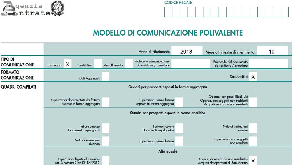 Nella sezione TIPO DI COMUNICAZIONE sono presenti tre caselle tra loro alternative.