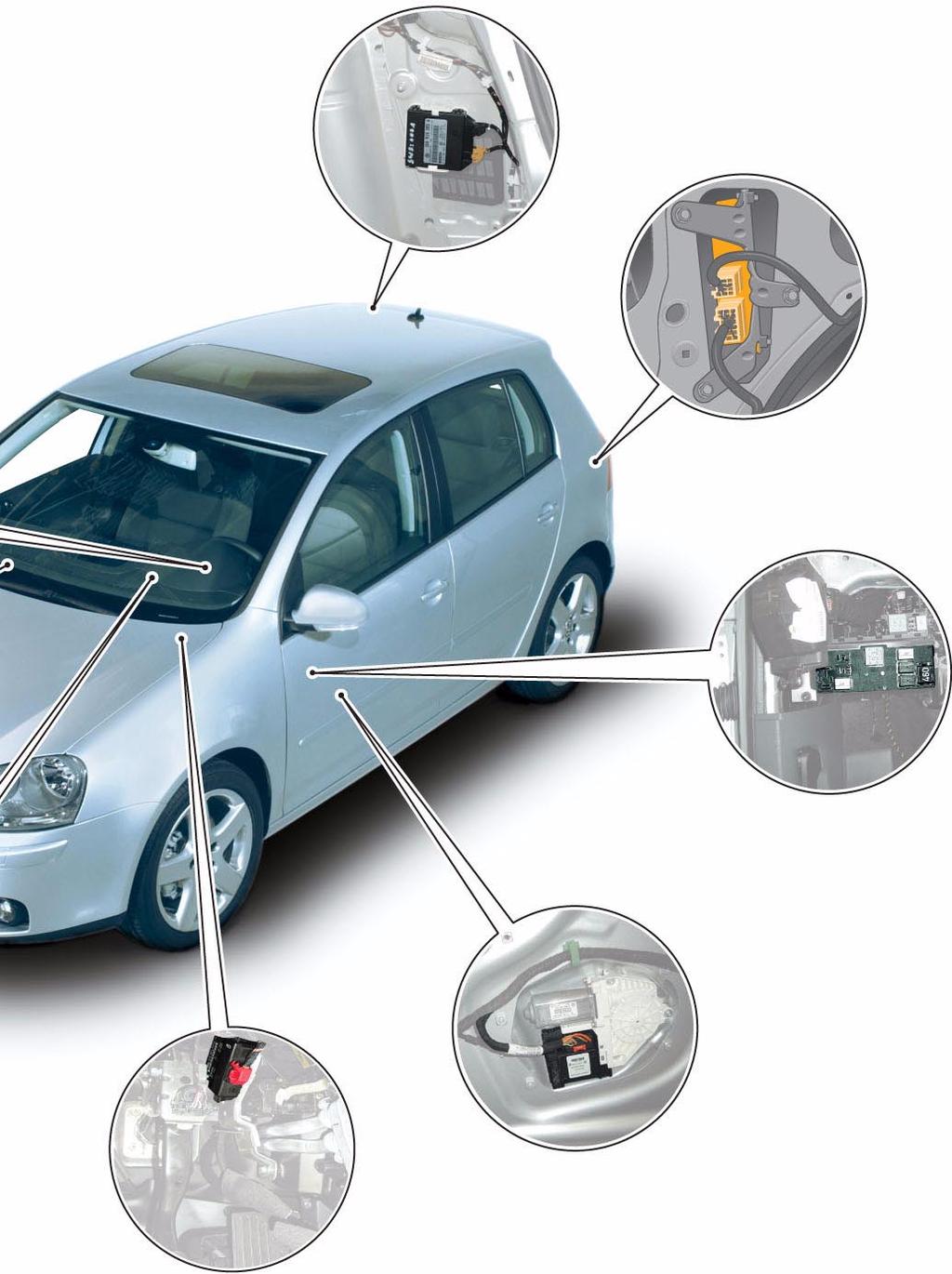 centralina per controllo parcheggio J446, nell elemento laterale posteriore centralina per riconoscimento rimorchio J345, nell elemento laterale posteriore sinistro centralina per rete di bordo