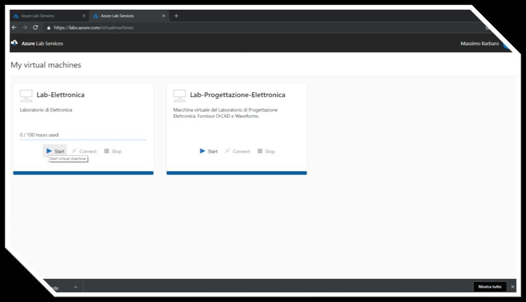 Il portale LABS: pagina di accesso del portale Una volta effettuata la registrazione, si potrà utilizzare il laboratorio accedendo, tramite un qualsiasi browser, al sito: labs.azure.