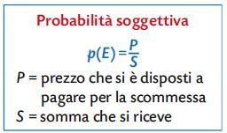 5. Probabilità soggettiva La probabilità soggettiva di un evento E è il rapporto tra il prezzo P che un individuo è disposto a scommettere e la somma S che vuole ricevere nel caso che l evento si