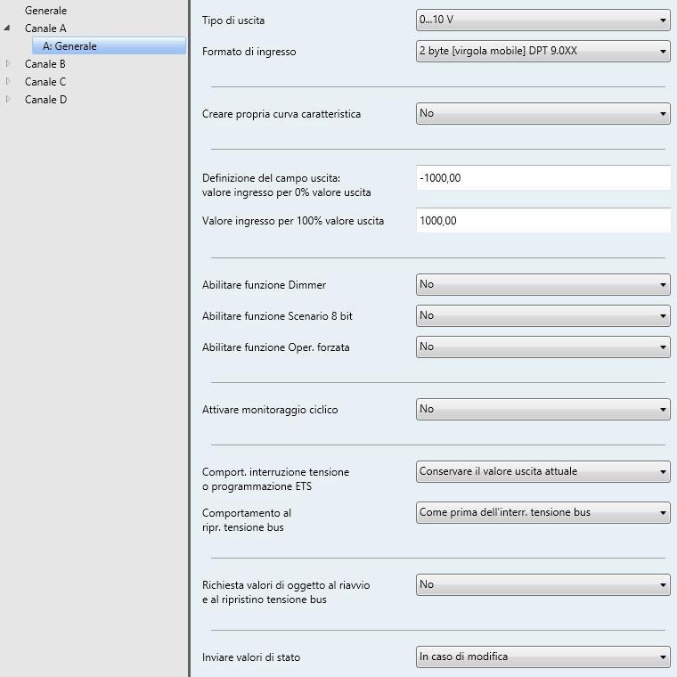 3.2.2 Finestra parametri A: Generale Questa finestra parametro definisce le impostazioni generali di un canale. L'apparecchio possiede più canali.