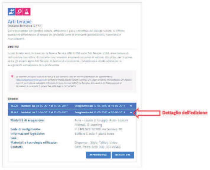 All interno del corpo centrale del dettaglio di una iniziativa formativa,