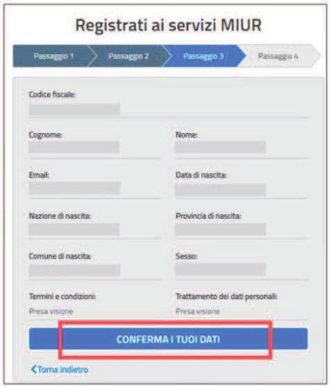 3- Passaggio 3: conferma dei dati personali (tasto Conferma i tuoi dati ):