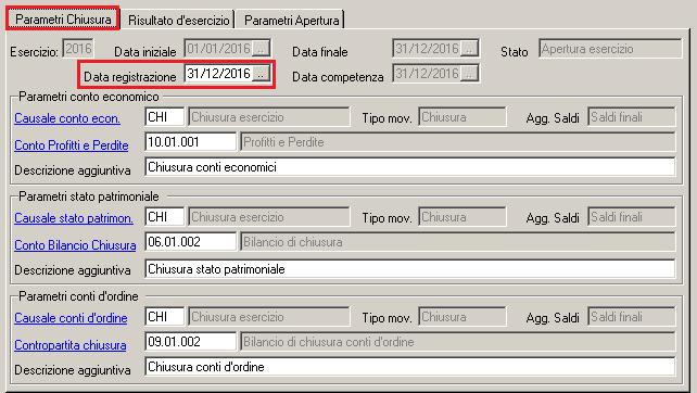 Sezione Risultato d esercizio - Verificare la correttezza dei parametri che dovrebbero essere già proposti avendo in precedenza compilato la tabella