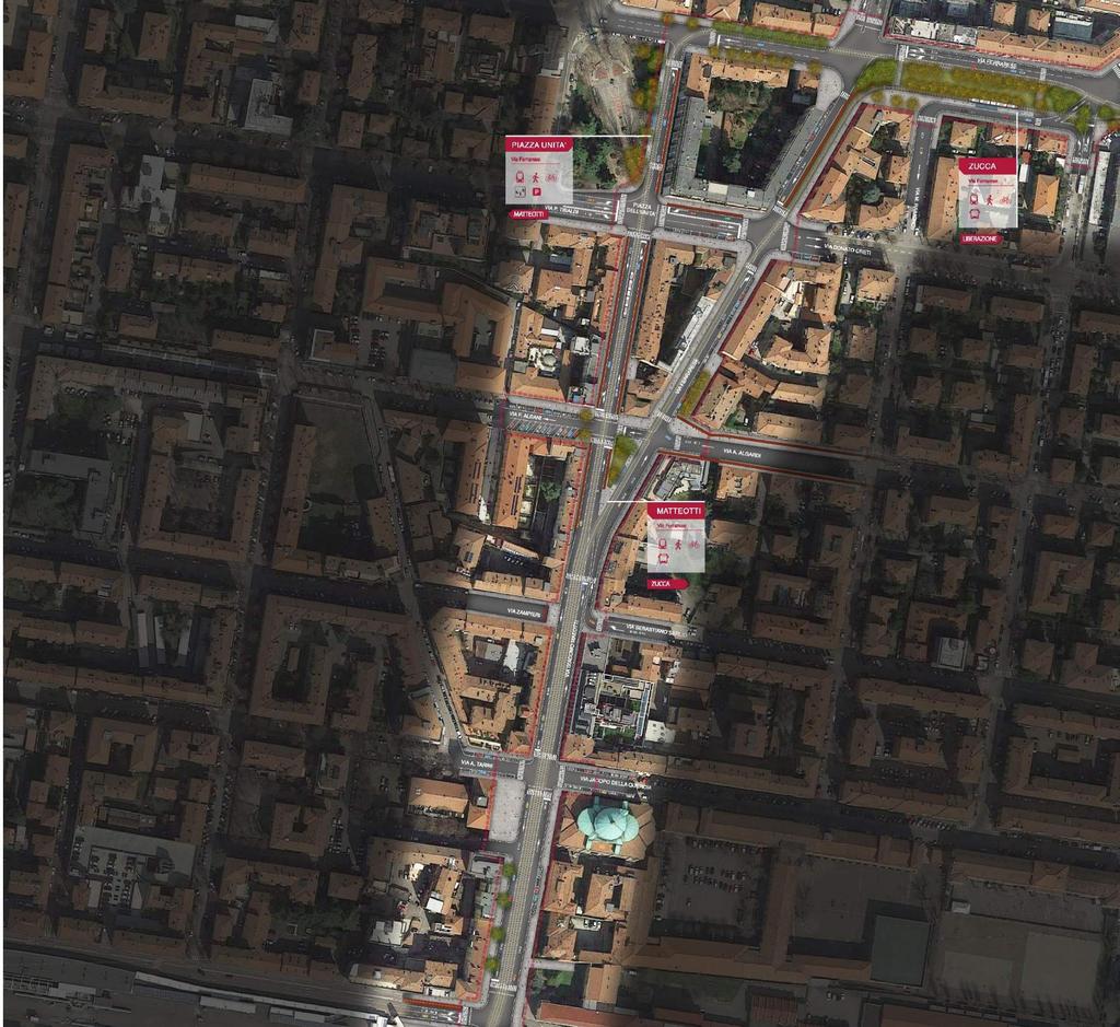 Via Matteotti Via Ferrarese Piazza dell Unità - Sede tranviaria a singolo binario su via Matteotti (dir.