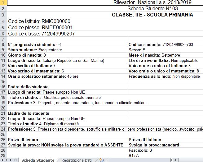 Figura 6 Il foglio Scheda Studente (indicato in Figura 6) contiene la scheda riepilogativa dei dati relativi allo studente