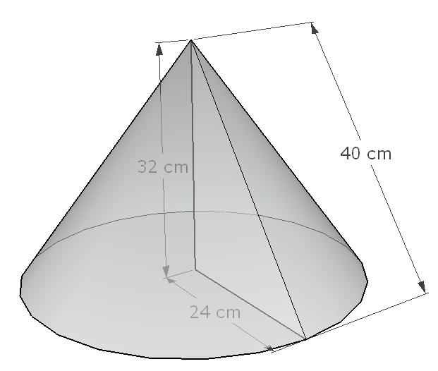 Se facciamo ruotare il triangolo intorno al cateto maggiore otteniamo questo solido: Si tratta di un cono, dove il raggio di base è 4 cm, l apotema è 40 cm e l altezza cm.