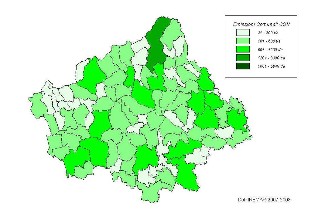 L inventario regionale INEMAR delle emissioni in atmosfera, con dettaglio comunale, nell aggiornamento al 2007/8 comprende la stima delle emissioni dei COV.