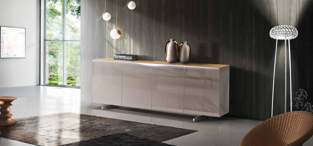 MO 1188 GR L.185 H.89 P.50 Madia a 4 porte con illuminazione LED 4 doors sideboard with LED lighting Buffet 4 portes avec eclairage LED Sideboard mit 4 Drehtüren incl.