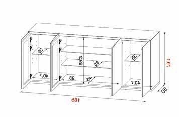 ..NS) Buffet 4 portes avec eclairage LED Plateau en