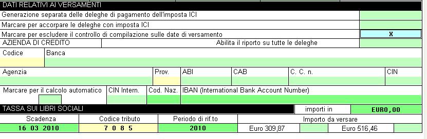 sulle date di versamento, presente nel quadro Generale sezione DATI RELATIVI AI VERSAMENTI.