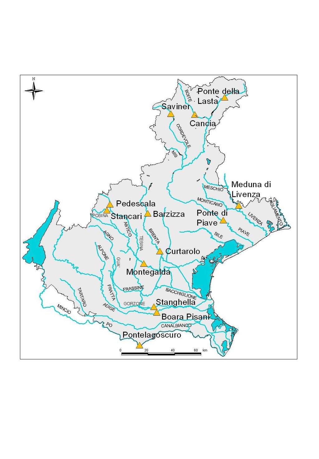 Situazione corsi d acqua al 3 Settembre 211 Stazioni di monitoraggio delle portate nei corsi d acqua più significativi per la valutazione della risorsa idrica Nelle pagine seguenti si riportano i