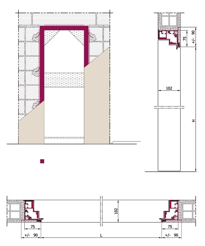 PORTA102 FILOMURO > PER MURATURA PORTA102 FILOMURO > TUTTA ALTEZZA PER MURATURA POSIZIONAMENTO > INGOMBRI POSIZIONAMENTO > INGOMBRI SEZIONE