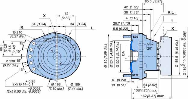 IROBAE E ITRIBUZIONE C F P M 0 2 1 4 4 5 6 M E 0 2 imensioni d'ingombro distribuzione a 1 cilindrata canalature del blocco cilindro (in base alla norma NF E22-141) ØA 40 [1,575] Modulo Z 1,667 22 1 1