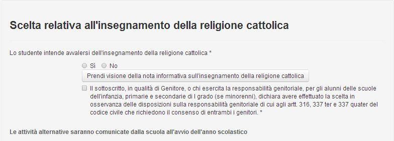 SCEGLIERE Sì SE SI DESIDERA AVVALERSI DELL INSEGNAMENTO DELLA RELIGIONE CATTOLICA; 12 SCEGLIERE No SE NON SI