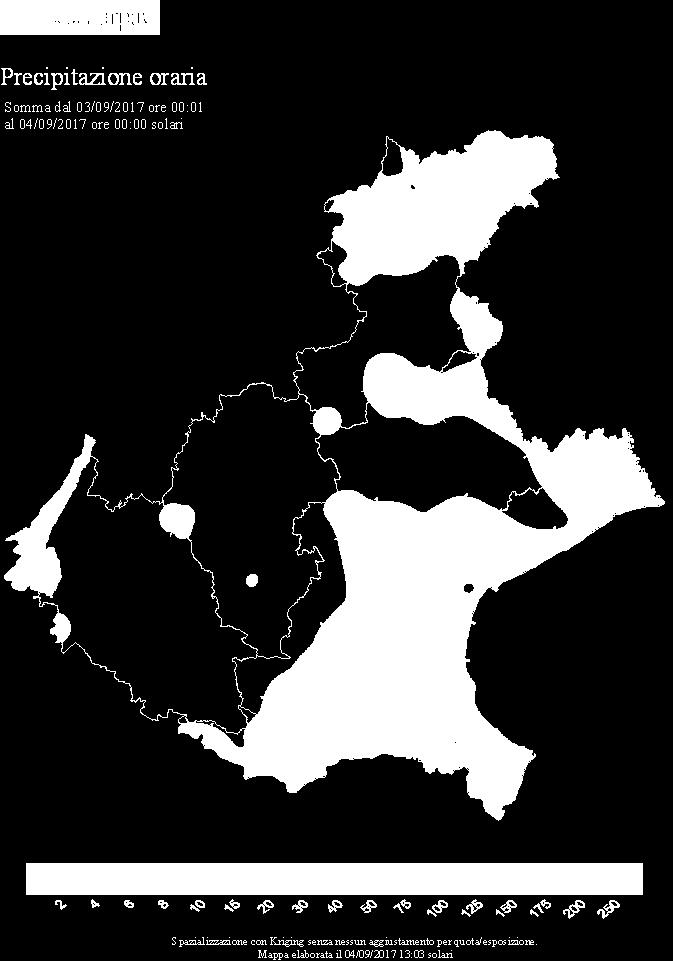 PRECIPITAZIONE GIORNALIERA DI DOMENICA 3 SETTEMBRE In questo caso le precipitazioni sono al più sporadiche e modeste sulle zone centro-occidentali, sparse e solo localmente consistenti