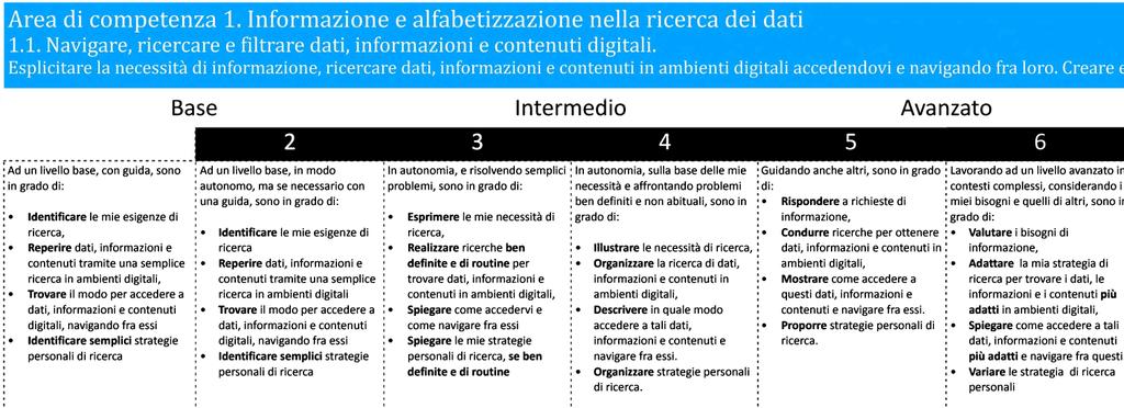 I livelli e i tre elementi sono declinati per ogni competenza specifica (21), attraverso la descrizione, per ogni