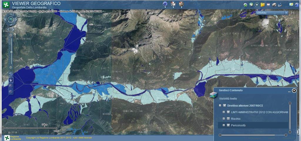 Mappe della pericolosità Delimitazione delle aree allagabili: P3 o H - Alluvioni frequenti (Tr 20-50 anni) blu scuro P2