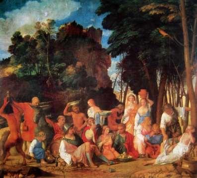 Il festino degli Dei (1514) Rappresenta un eccezione e ha stimolato diverse interpretazioni, è ricca di scene azzardate, i personaggi maschili hanno