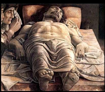 Il Cristo morto (1475-1478) si tratta di un'opera di altissima intensità evocativa dove cristo assume una dimensione monumentale simile a quella di un eroe antico scolpito nella pietra, in