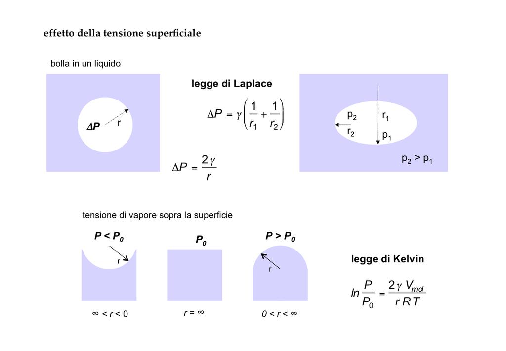 La tensione superficiale gioca un ruolo fondamentale nell evaporazione e nella sinterizzazione. La presenza di una curvatura è causa di una differenza di pressione (legge di Laplace).