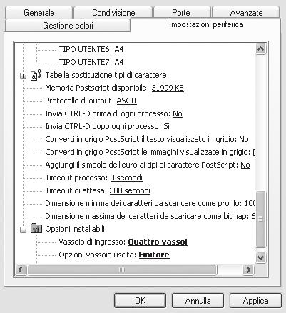 (2) Configurare tutte le voci in base alla configurazione della stampante. Le voci e le procedure di configurazione variano in base alla versione del sistema operativo.