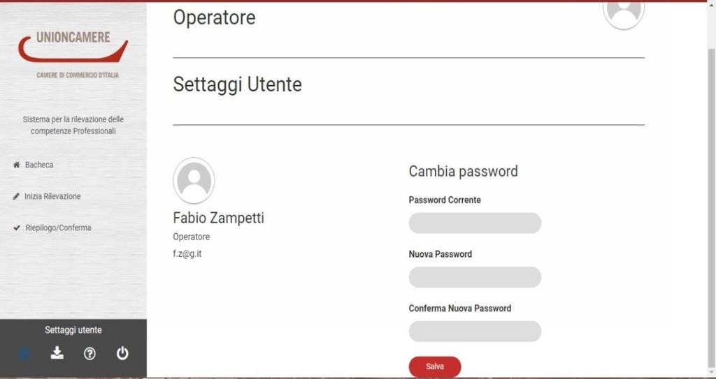 Pagina 5 di 13 L utente deve inserire la password di default (Unioncamere_01) e poi scriverne una nuova (che deve essere immessa due volte).