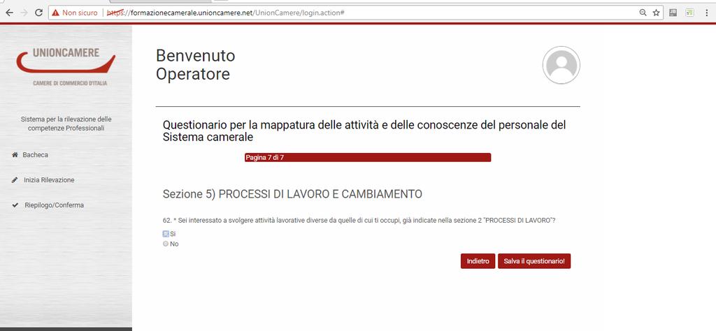 Pagina 7 di 13 Alla fine del questionario comparirà il tasto Salva Questionario, con il quale verrà conclusa la compilazione.