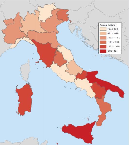 18,6 31,1 35,5 Intensità energetica primaria per regione.