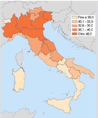 Imprese con attività innovative di prodotto e/o processo per regione.