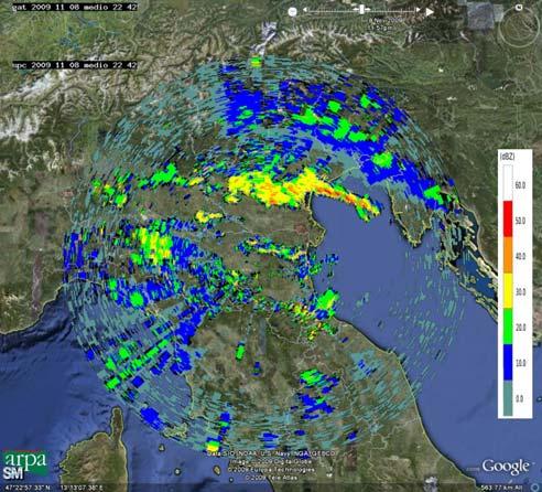 Il 9 novembre il minimo sul Tirreno si sposta lentamente verso est causando un